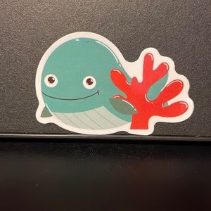 CARTOON WHALE WITH CORAL STICKER